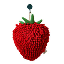 Red Strawberry Design Hanging Hand Towel Set of 2, Absorbent Coral Fleece for Kitchen and Bathroom 18x24 cm