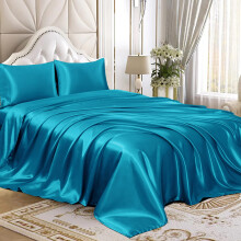 RV King Satin Bed Sheets Set Turquoise Silky Bedding 4 Pcs Deep Pocket Fit for Camper