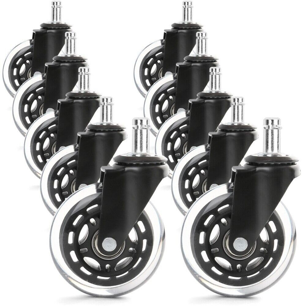 10Pcs 3 Inch Heavy Duty Rubber Office Chair Wheels Casters, Quiet Rolling Universal Stem Floor Protection 9330225652335
