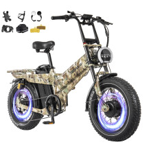 TESWAY X7 AWD Dual Motor Electric Bike 52V 60AH 320KM 4-Piston Hydraulic Brakes Full Suspension 20" Fat Tire 7-Speed Off-Road Commuter Cargo