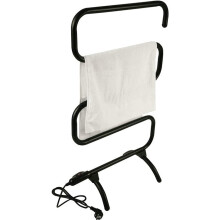 Freestanding Heated Towel Rack Plugin Towel Warmer Black Stainless Steel Fast Warming for Bathroom