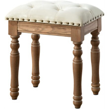 Vanity Stool White Wooden Dressing Bench with Soft Upholstered Seat and Stable Rubber Wood Legs