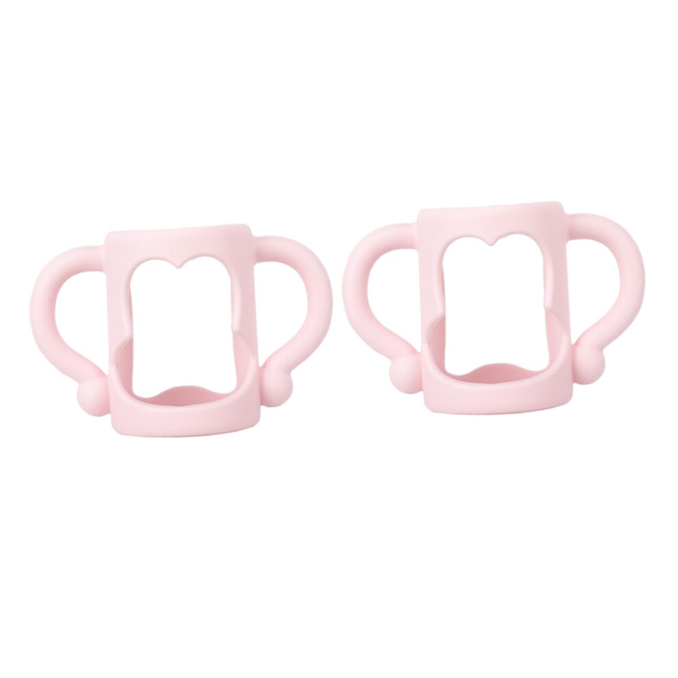 2Pcs Baby Bottle Handles Ergonomic Doublehandle Grip Removable Antiscald Design Adjustable Universal Fit Pink
