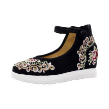 Embroidered Women's Shoes Vintage Chinese Style Floral Canvas Platform with Adjustable Ankle Strap