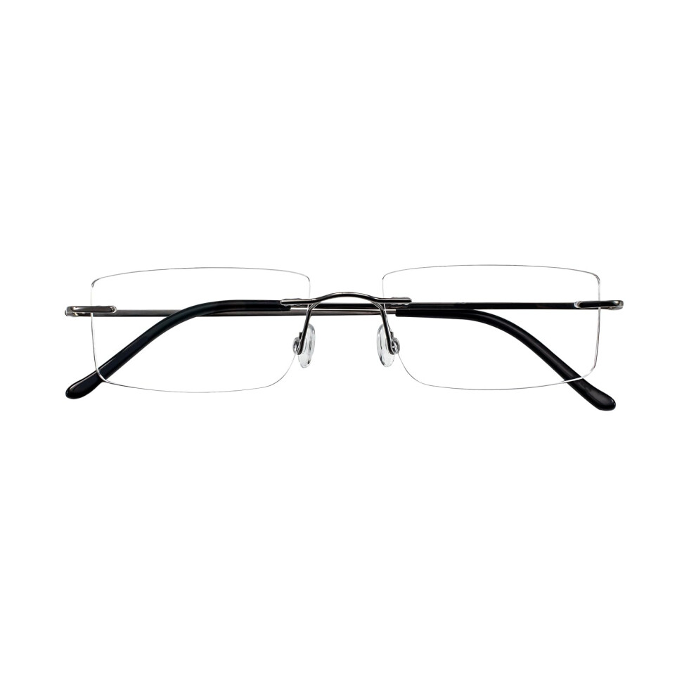 Blue/Light Blocking Rimless Reading Glasses 3.0X Titanium Frame Gun Color For Men Women