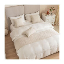 Luxury Quilted Velvet Bed Runner Beige 210x45cm Decorative End of Bed Throw for Hotel and Home 1.8m Bed