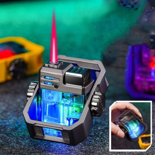 Windproof Torch Lighter with Adjustable Flame, Transparent Refillable Butane Design for Camping BBQ Outdoor Use 1