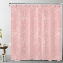 Pink Halloween Shower Curtain 72x72 for Girls Bathroom, Light Pink Spider Web Design, Easy Hang Setup