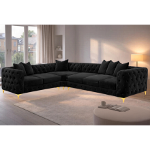 (Space Grey, 6 Seater Left Hand) Chesterfield Monaco Corner Sofa Velvet Couch Longue Settee 5 & 6 Seater Corner