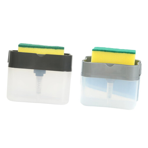 Automatic Soap Dispenser with Integrated Sponge Holder, Press‑to‑Dispense Refillable Kitchen Pump