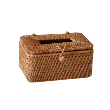 Rattan Tissue Box Holder for Bathroom and Living Room, Rectangular Woven Cover for Neat Organization