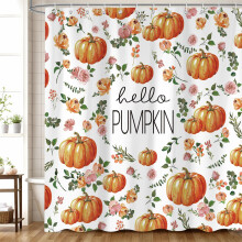 Fall Shower Curtain 72x72 Waterproof Fabric with Seasonal Pumpkin Pattern, Farmhouse Autumn Bathroom Decor