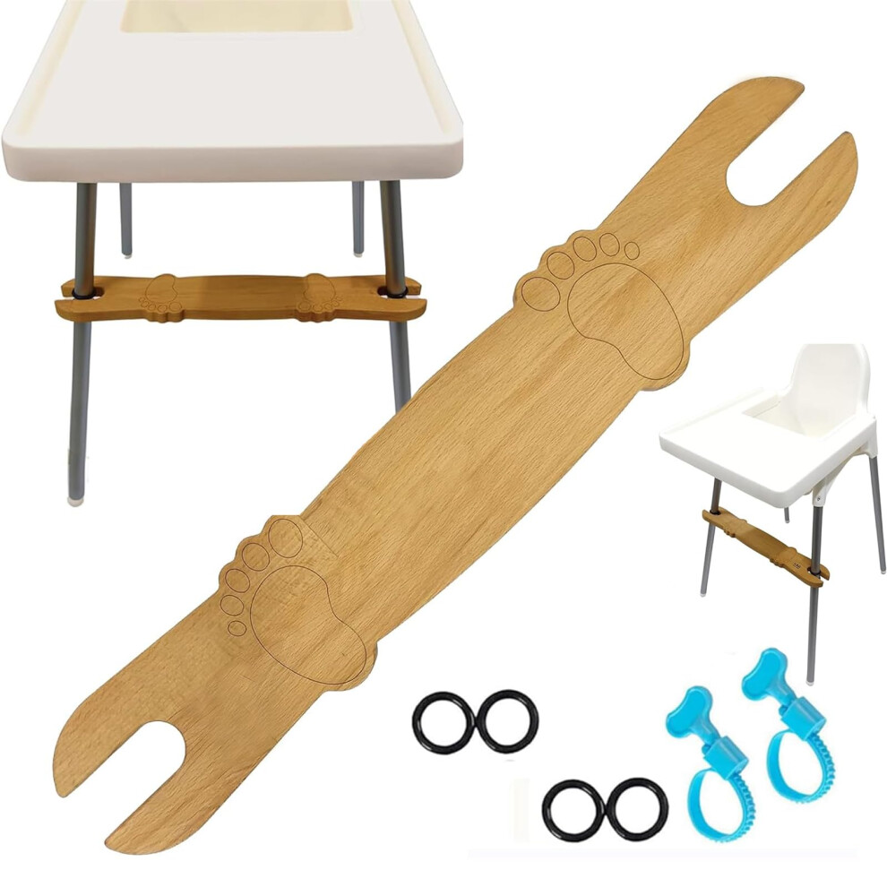 Adjustable Wooden  Chair Footrest for Baby, NonSlip Bamboo Design with Rubber Rings and Clamps