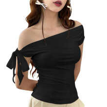 Top Corti da Donna con Spalle Scoperte e Doppia Fodera, Modello 2025, Senza Maniche, Asimmetrici, Stile Y2K Nero M
