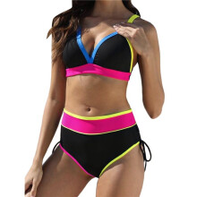 Damen Push- Neckholder Bikini Badeanzug Gepolsterter BH Tops und Höschen Bikini Sets Übergröße Badeanzug Urlaub Schwarz XL
