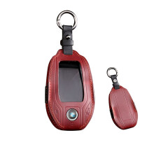 Leather Key Fob Cover Red Handmade Shockproof Key Protection for BMW 5 6 7 Series X3 X5