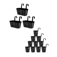 Black Metal Hanging Flower Pots with Drainage Holes, 6 and 11 Inch Rust‑Resistant Planters for Balcony Railing Indoor Outdoor Use