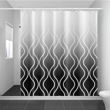 Black and White Ombre Shower Curtain 50x80in Waterproof Polyester Fabric with Hooks, Modern Geometric Wave Lines Bathroom Curtain