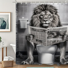 Lion Shower Curtain 72x72 Inch, Funny Washable Fabric Bathroom Curtain with Hooks, Rustic Farmhouse Style