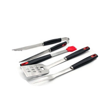 BBQ Grill Tool Set 4 Piece Heavy Duty Stainless Steel Grilling Utensils with Long Handle and Non Slip Heat Resistant Grip