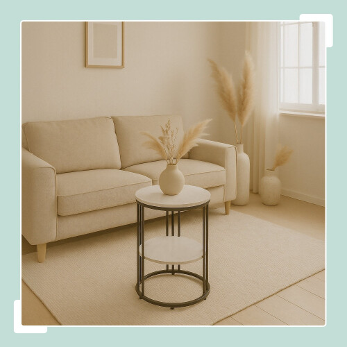 Round Marble Look Side Table with 2 Levels 1