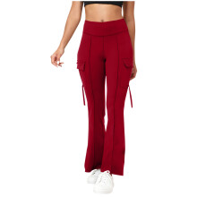 Women's Cargo Pants High Waist Fashion Flared Elastic-Red XL