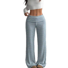 Women's Easy Care Striped Pants In Wrinkles-Sky Blue M