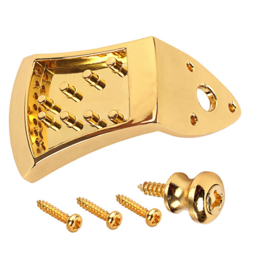 Gold Mandolin Tailpiece for 8 String Mandolin, Triangle Design with Screws, Stable Alignment, Polished Finish