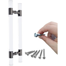 Acrylic Door Pull Handle for Glass Door, Modern Clear H Shape 39.4 Inch Double Sided Stainless Mount