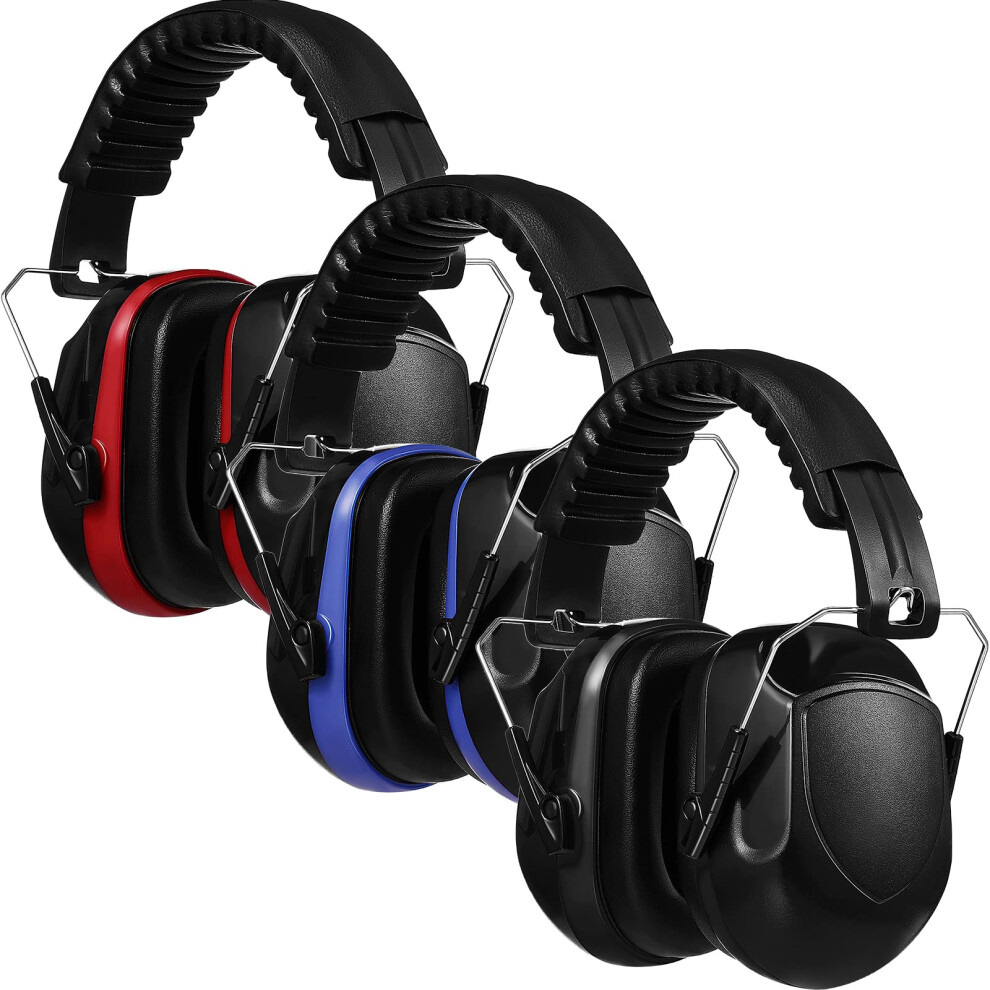 3 Pack Noise Cancelling Ear Muffs Nrr 28Db Hearing Protection Headphones For Shooting And Construction Red Black Blue 9330225656678