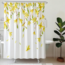 Yellow Flower Shower Curtain 72x72 Waterproof Polyester Fabric Bright Spring Floral Bathroom Curtain Set with 12 Hooks