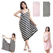 Black Wearable Bath Towel Wrap Dress for Women with Adjustable Halter Straps, QuickDry Soft Fabric