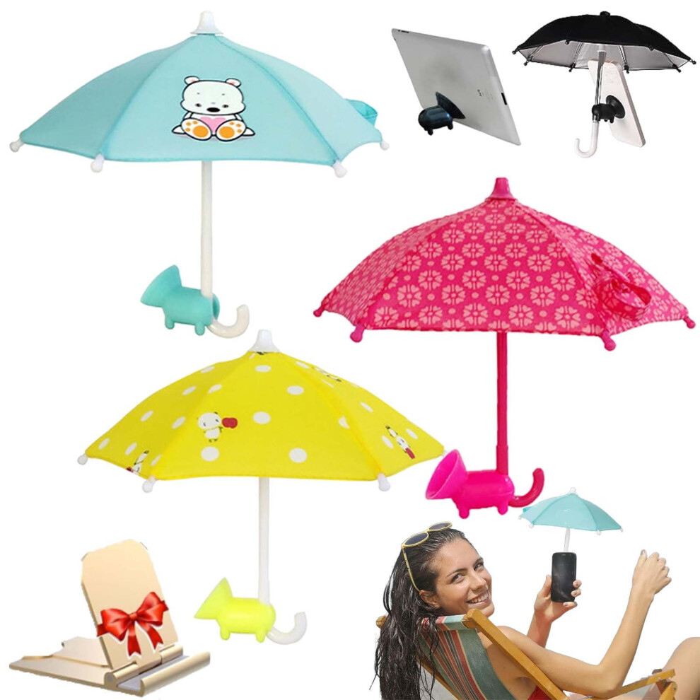 Mini Phone Umbrella 3Pcs Set, Uv Protection Cell Phone Sun Shade With Suction Cup Holder 9330225657507