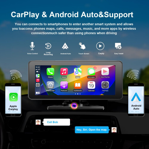 7 Inch Wireless CarPlay Screen for Car with 2.5K Dash Cam, Android Auto, GPS Navigation, Bluetooth 1