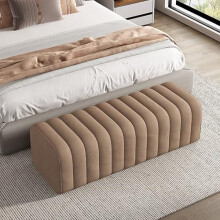 Khaki Velvet End of Bed Bench 120x40x40cm, Plush Upholstered Ottoman Seat with Stable Wood Construction for Bedroom or Entryway