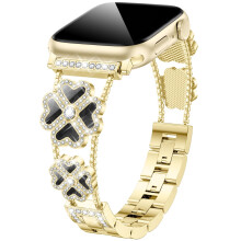 Bling Diamond Apple Watch Band for Women 38mm 40mm 41mm 42mm, Gold Black TwoTone Metal Bracelet Compatible with iWatch Series 11/10