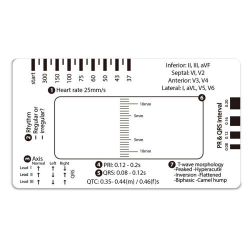 ECG Ruler Card with Seven Step Analysis, Pocket Size Electrocardiogram Reference Guide, Clear Durable Design