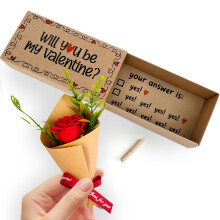 Handmade Love Card Matchbox with Mini Rose – Romantic Valentine's Day Gift for Her or Him