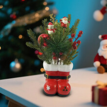 Santa Boot Christmas Planter, Red Resin Flower Pot with Drainage Hole, Festive Holiday Décor Gift