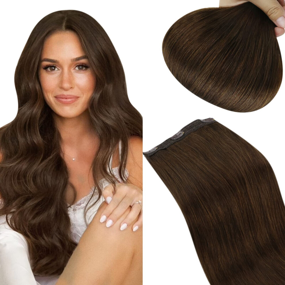 Unisex Brown Real Human Hair Extensions 22 Inch Chocolate Clip In One Piece Remy Hair Seamless Natural Blending