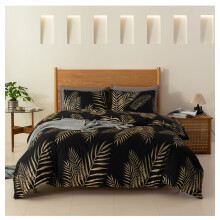 Luxury Tropical Plant Black Queen Duvet Cover Set, Ultra Soft Leaves Pattern Bedding with Pillow Shams