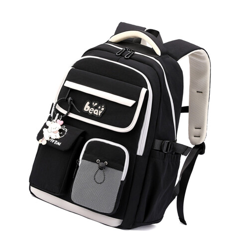 Practical Book Bag For Teens Breathable Mesh Back Panel-Black