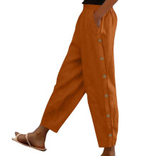 Ladies High Waist Casual Pants Side Button Pockets-r S