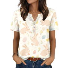 Women's T-Shirts, V-Neck, Short Sleeve, Elegant Casual-Pink XL