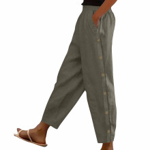 Elegant Casual Pants With Elastic Waist And Button-Gray XXXL