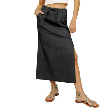 Linen Skirts for Women Ankle Length Linen Skirt-Dark Grey XL