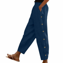 Elegant High Waist Polyester Pants Easy Care-Dark Blue XL