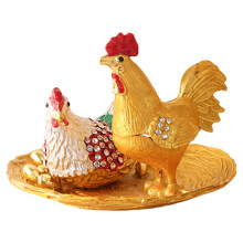 Elegant Rooster Jewelry Box Handcrafted-Double chicken model