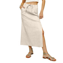 Linen Skirts for Women Ankle Length Linen Skirt with-Ivory XXL