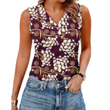 Women's Sleeveless Tops, Loose Fit, V-Neck, Summer,-Fuchsia S